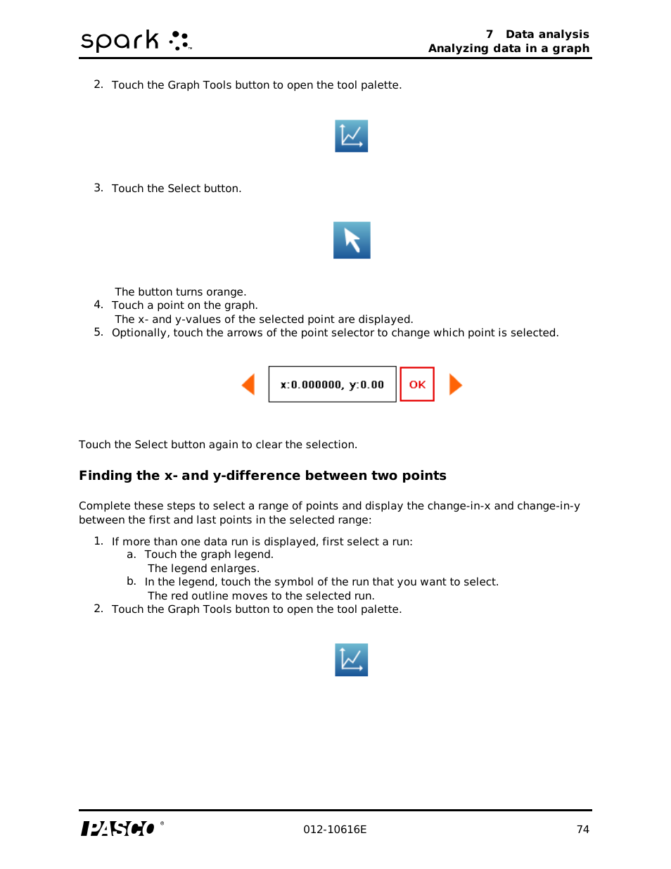Finding the x- and y-difference between two points | PASCO SPARK Science Learning System Ver. 1.4.0 User's Guide User Manual | Page 83 / 124