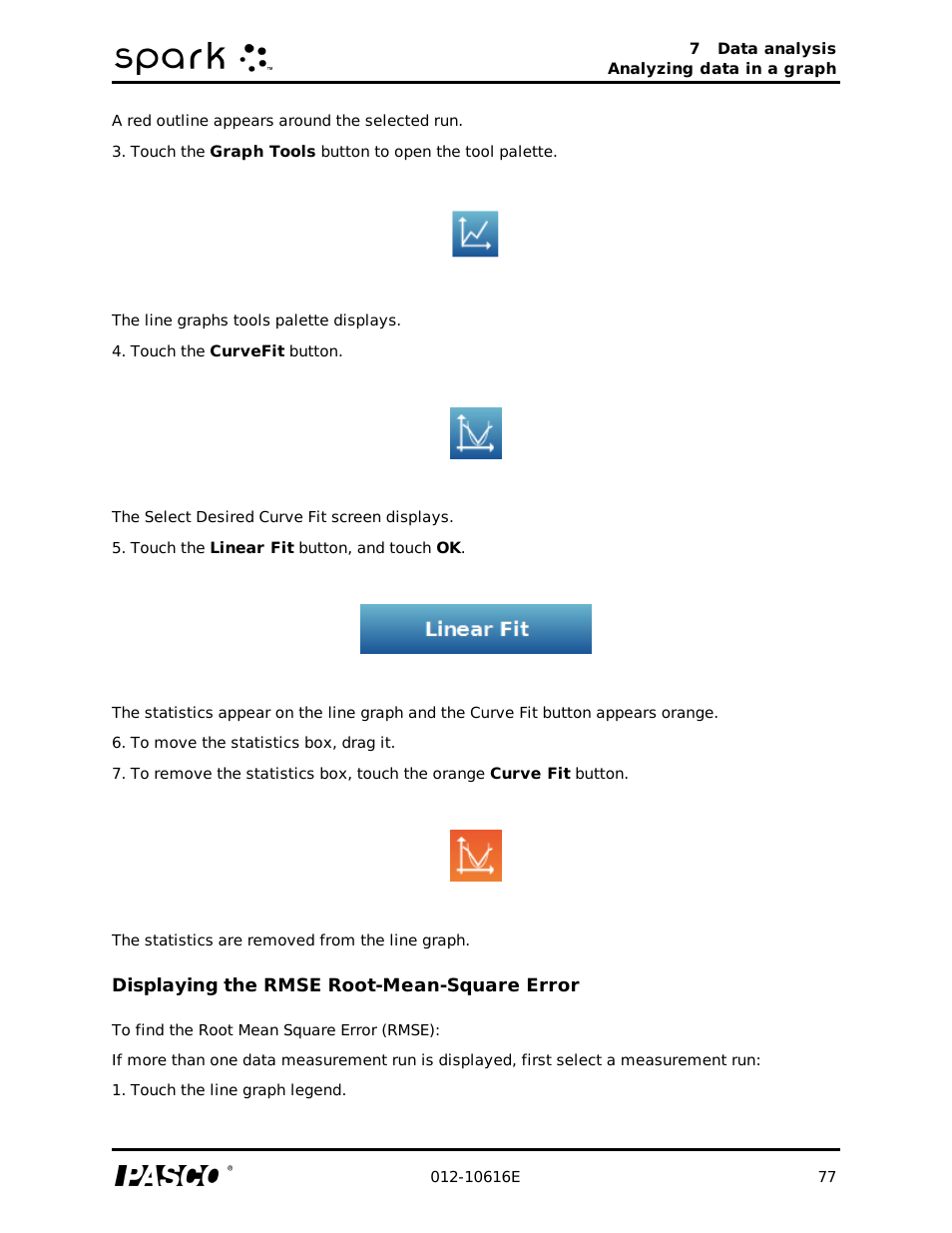 Displaying the rmse root-mean-square error | PASCO SPARK Science Learning System Ver. 1.4.0 User's Guide User Manual | Page 86 / 124