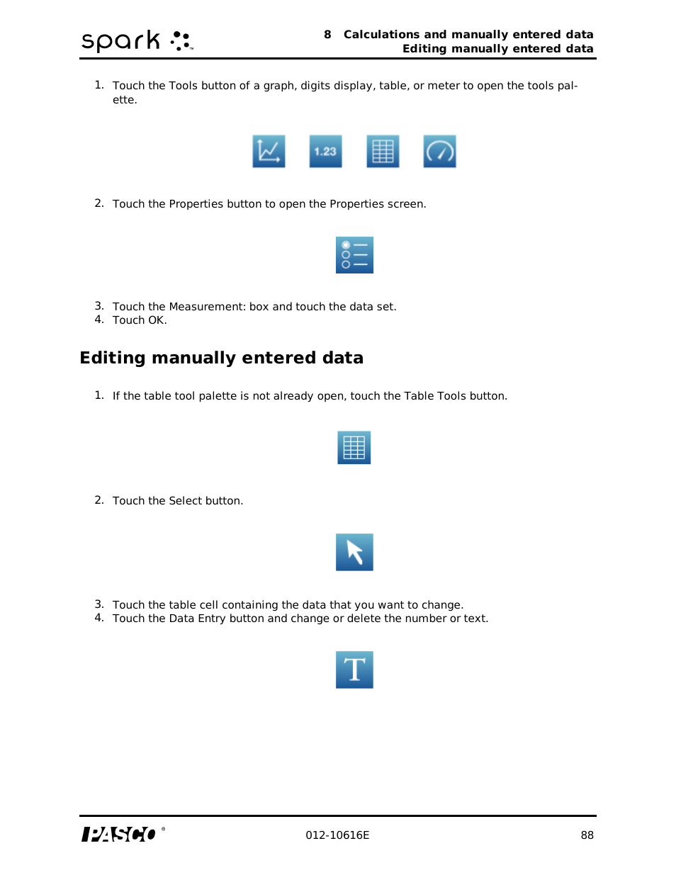 Editing manually entered data | PASCO SPARK Science Learning System Ver. 1.4.0 User's Guide User Manual | Page 97 / 124