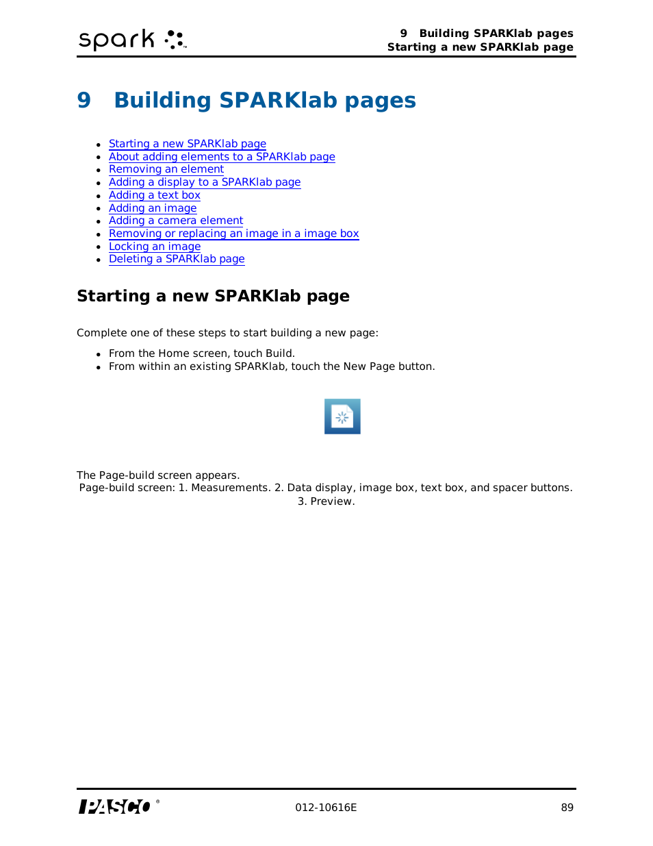 9building sparklab pages, Starting a new sparklab page | PASCO SPARK Science Learning System Ver. 1.4.0 User's Guide User Manual | Page 98 / 124
