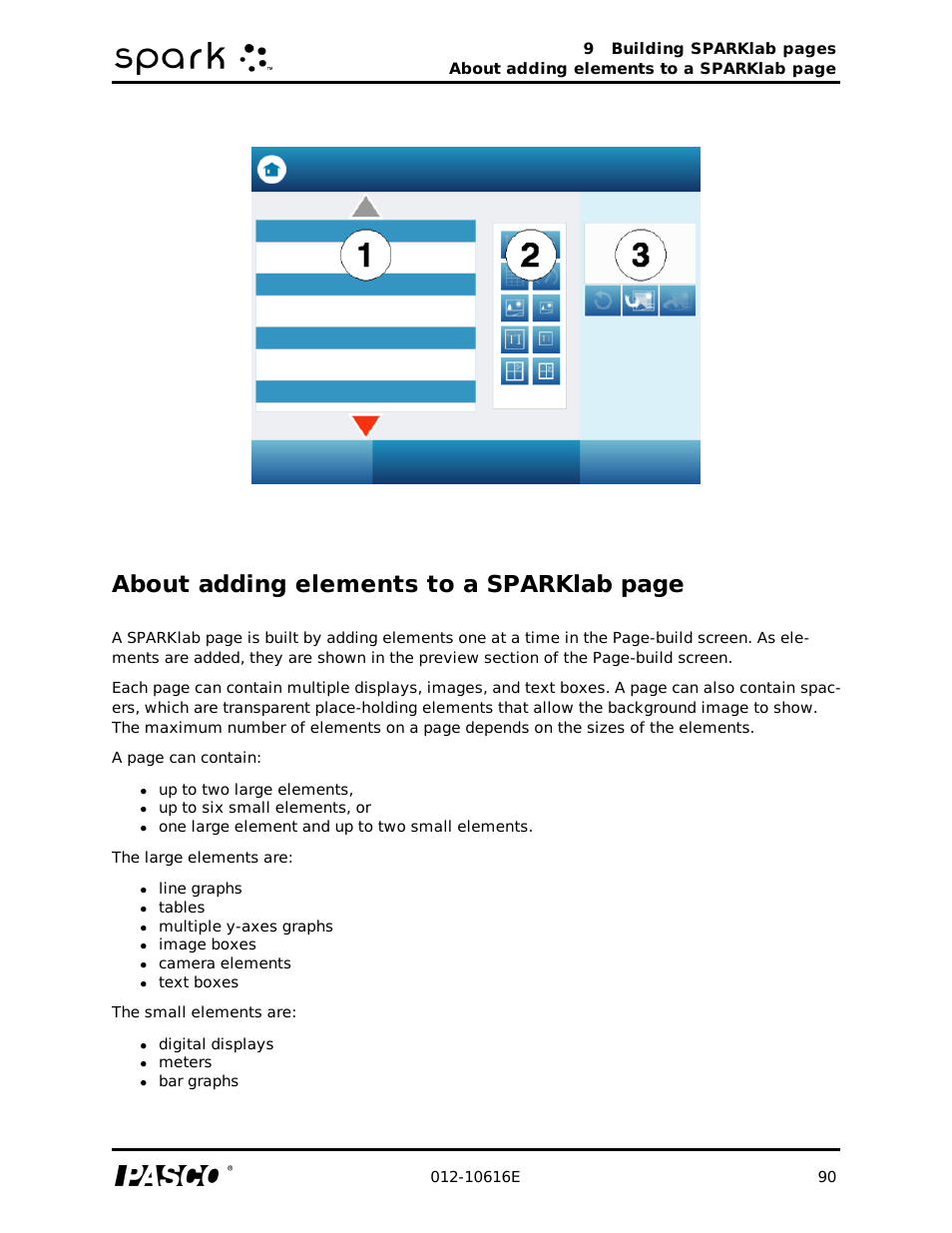 About adding elements to a sparklab page | PASCO SPARK Science Learning System Ver. 1.4.0 User's Guide User Manual | Page 99 / 124