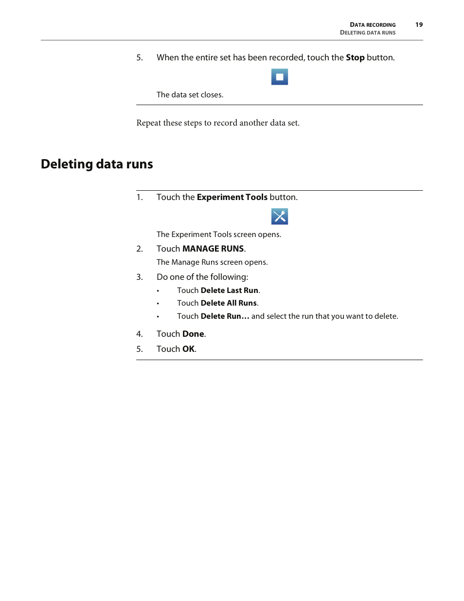 Deleting data runs | PASCO SPARK Science Learning System User's Guide User Manual | Page 27 / 86