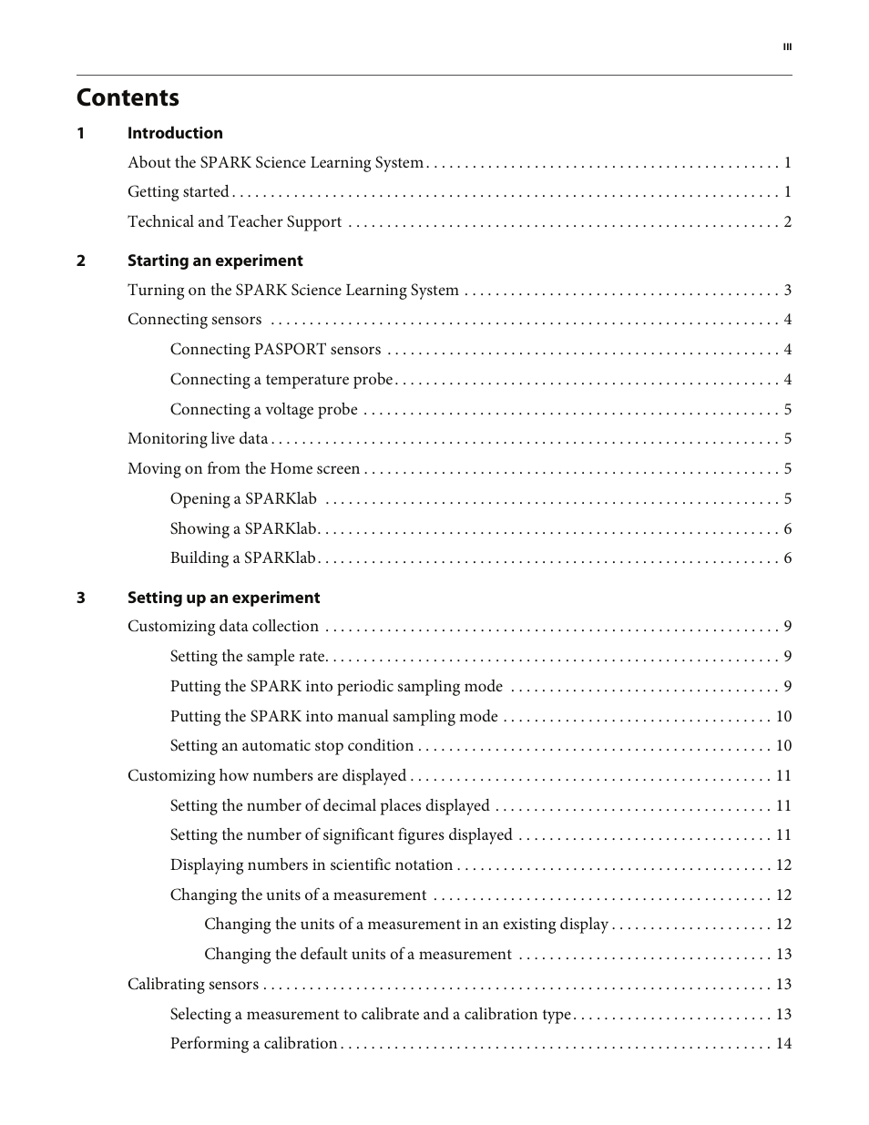 PASCO SPARK Science Learning System User's Guide User Manual | Page 3 / 86