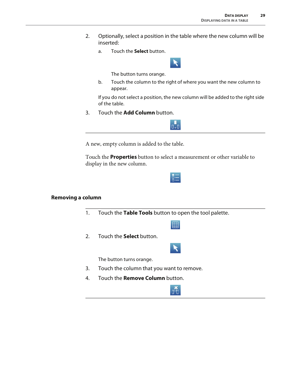 Removing a column | PASCO SPARK Science Learning System User's Guide User Manual | Page 37 / 86