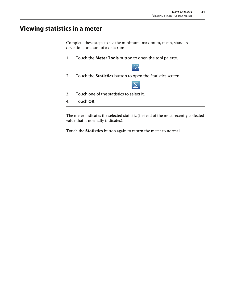 Viewing statistics in a meter | PASCO SPARK Science Learning System User's Guide User Manual | Page 49 / 86