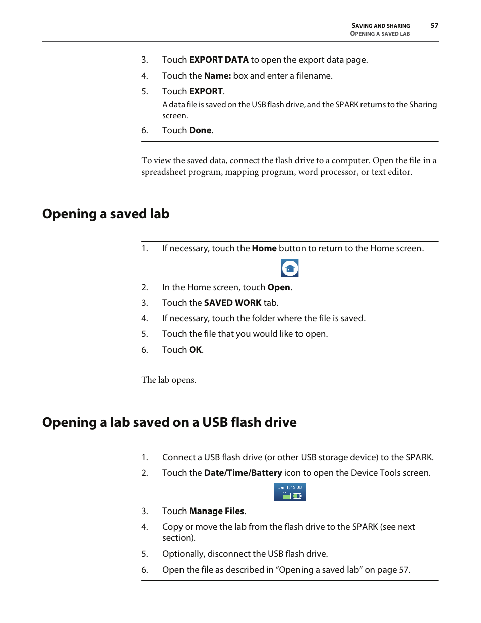 Opening a saved lab, Opening a lab saved on a usb flash drive | PASCO SPARK Science Learning System User's Guide User Manual | Page 65 / 86