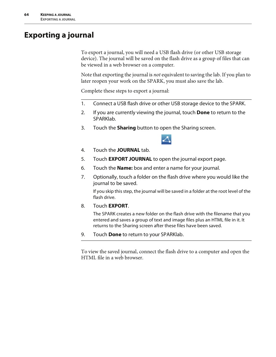 Exporting a journal | PASCO SPARK Science Learning System User's Guide User Manual | Page 72 / 86