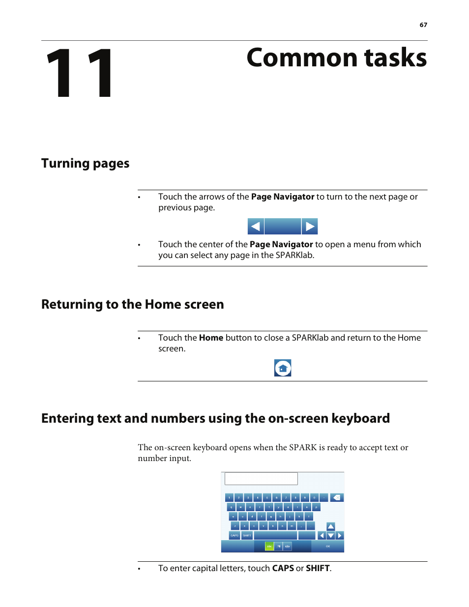 Common tasks, Returning to the home screen, Returning to the ho | PASCO SPARK Science Learning System User's Guide User Manual | Page 75 / 86