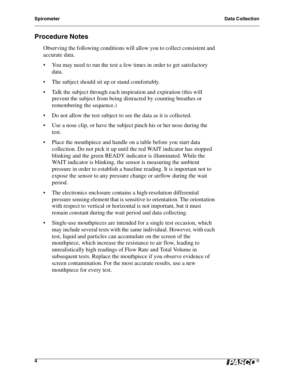 PASCO PS-2152 Spirometer User Manual | Page 4 / 8