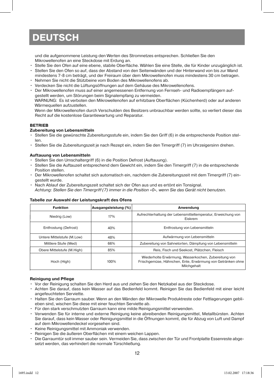 Deutsch | Vitek VT-1695 Perseus User Manual | Page 12 / 72