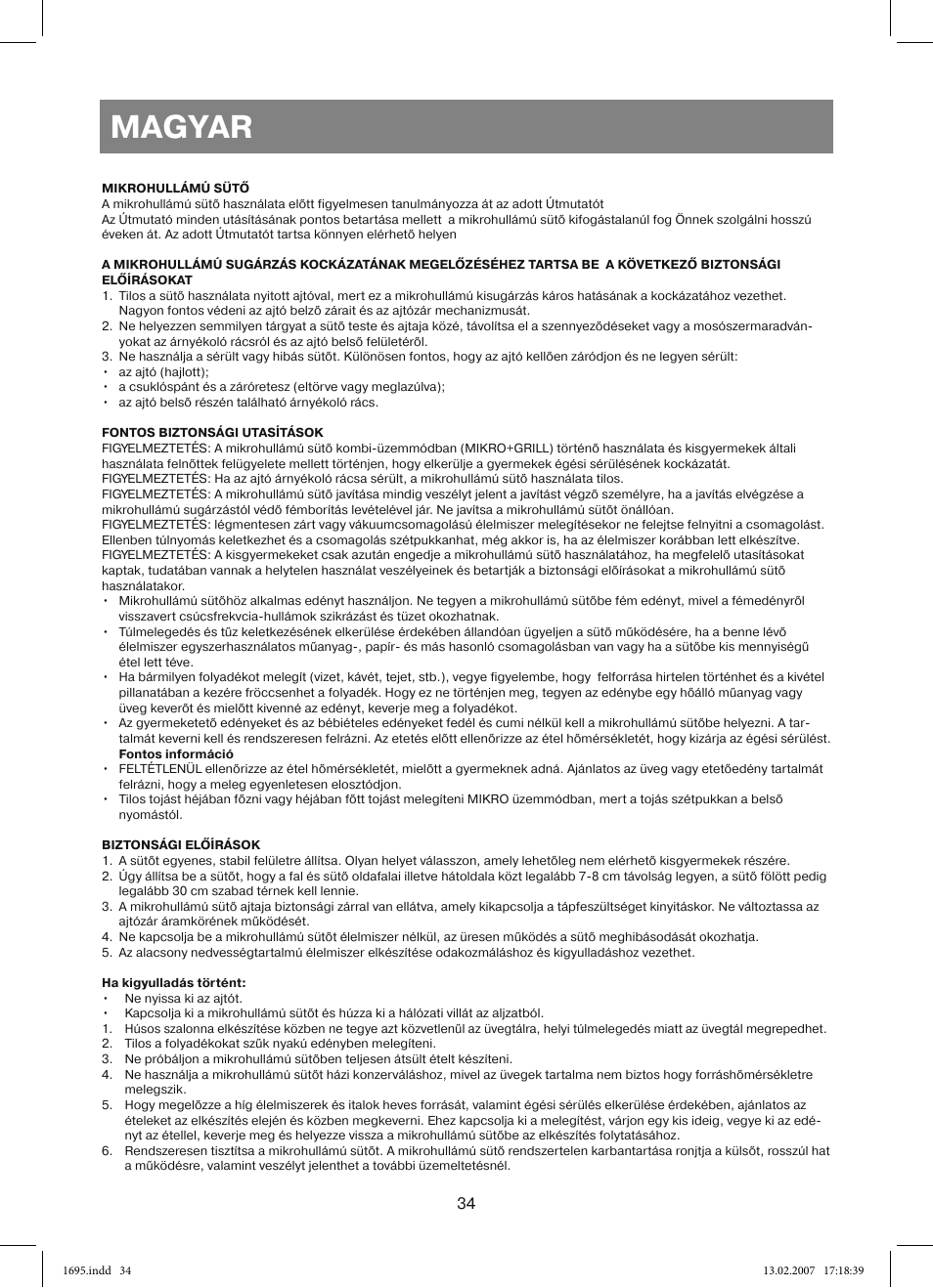 Magyar | Vitek VT-1695 Perseus User Manual | Page 34 / 72