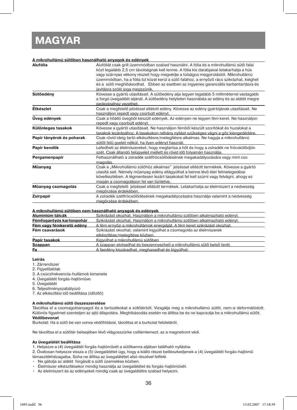 Magyar | Vitek VT-1695 Perseus User Manual | Page 36 / 72