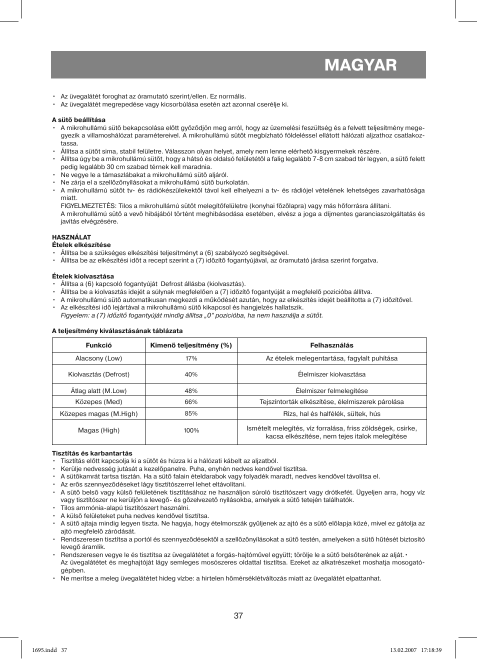 Magyar | Vitek VT-1695 Perseus User Manual | Page 37 / 72