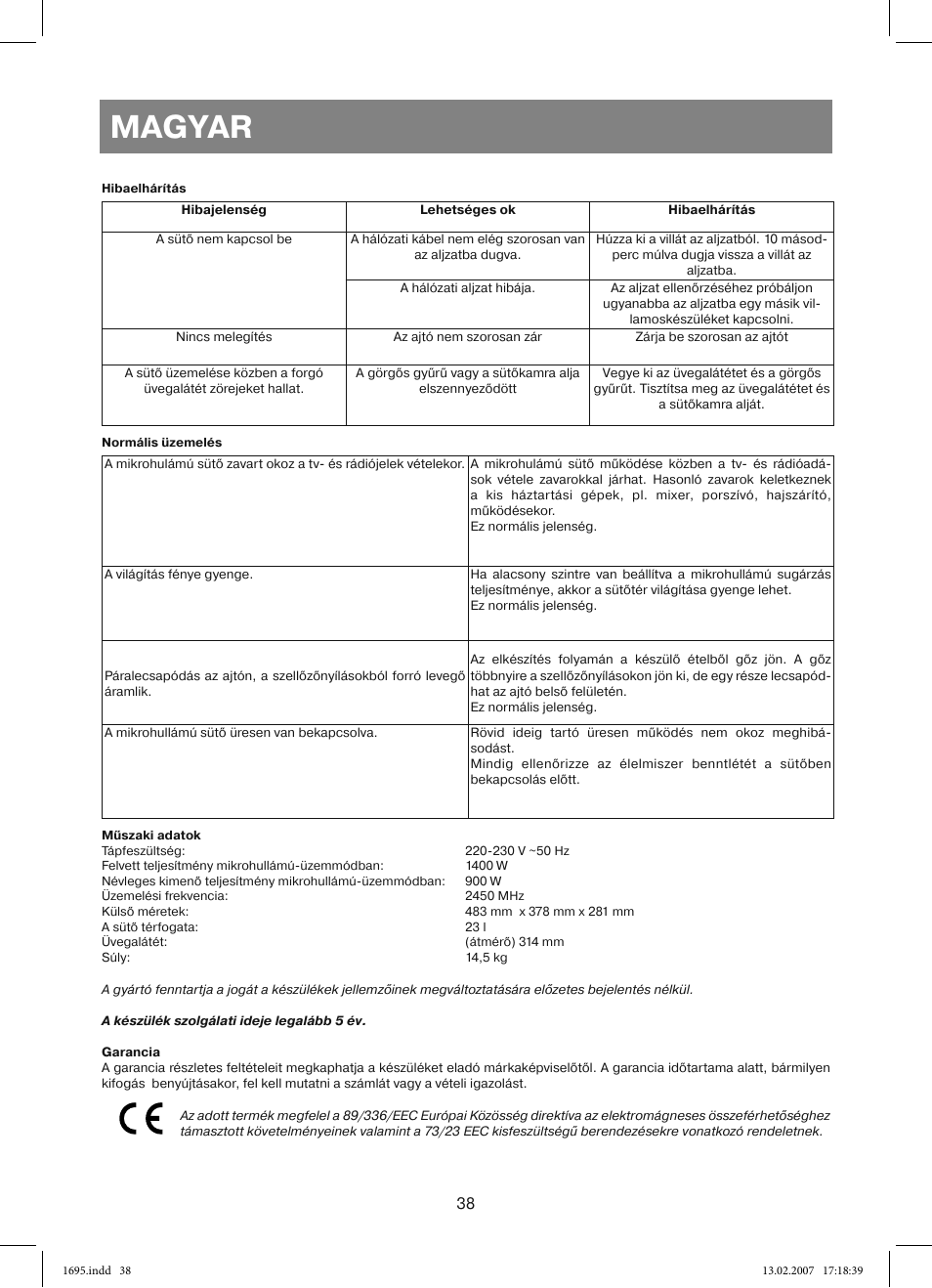 Magyar | Vitek VT-1695 Perseus User Manual | Page 38 / 72