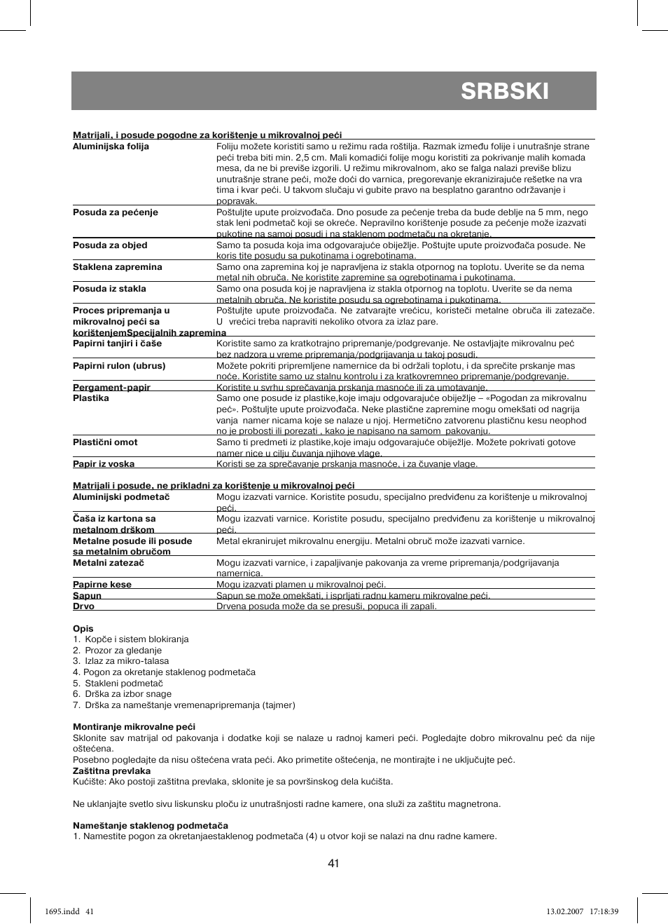 Srbski | Vitek VT-1695 Perseus User Manual | Page 41 / 72