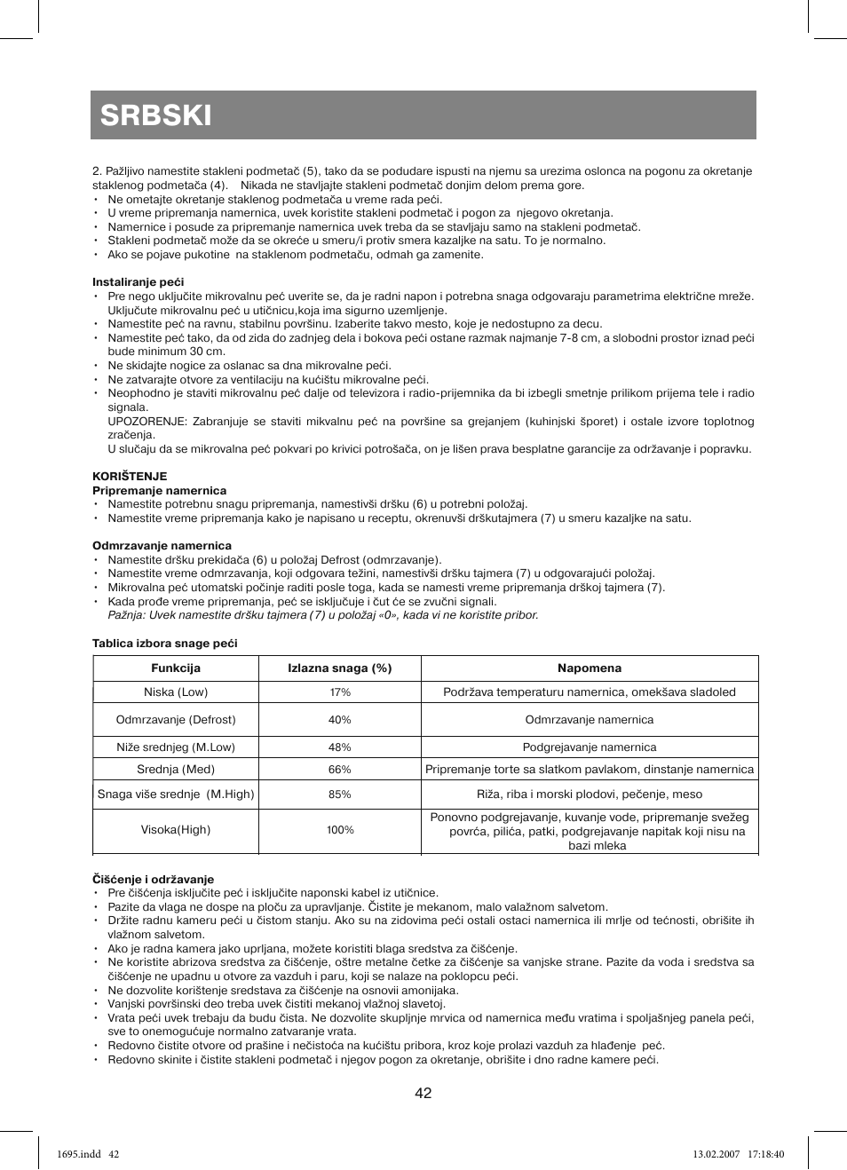 Srbski | Vitek VT-1695 Perseus User Manual | Page 42 / 72
