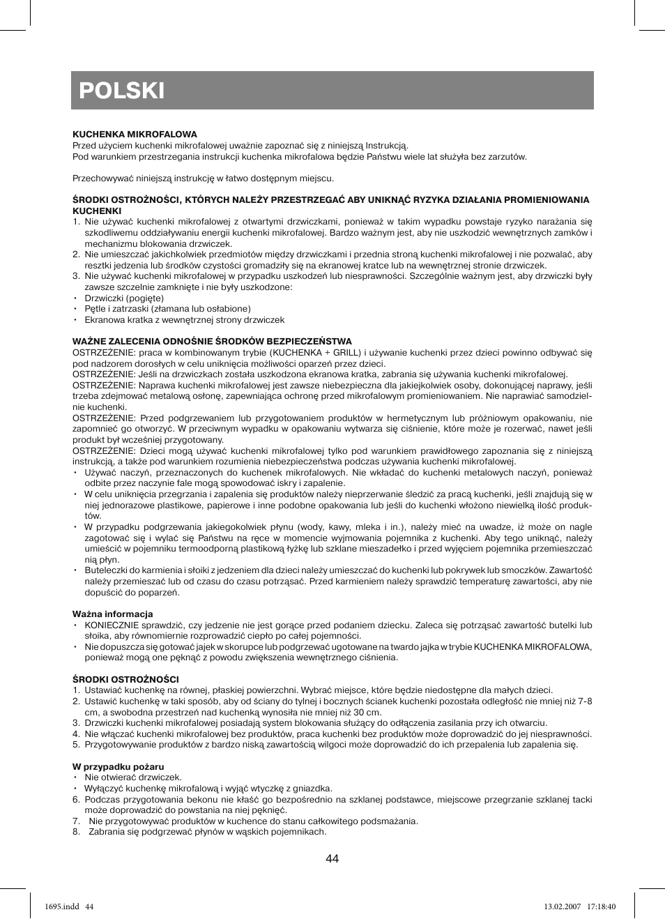 Polski | Vitek VT-1695 Perseus User Manual | Page 44 / 72