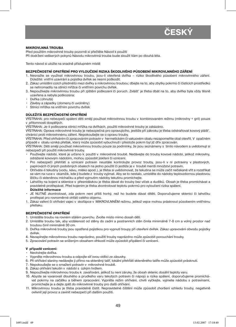 Český | Vitek VT-1695 Perseus User Manual | Page 49 / 72