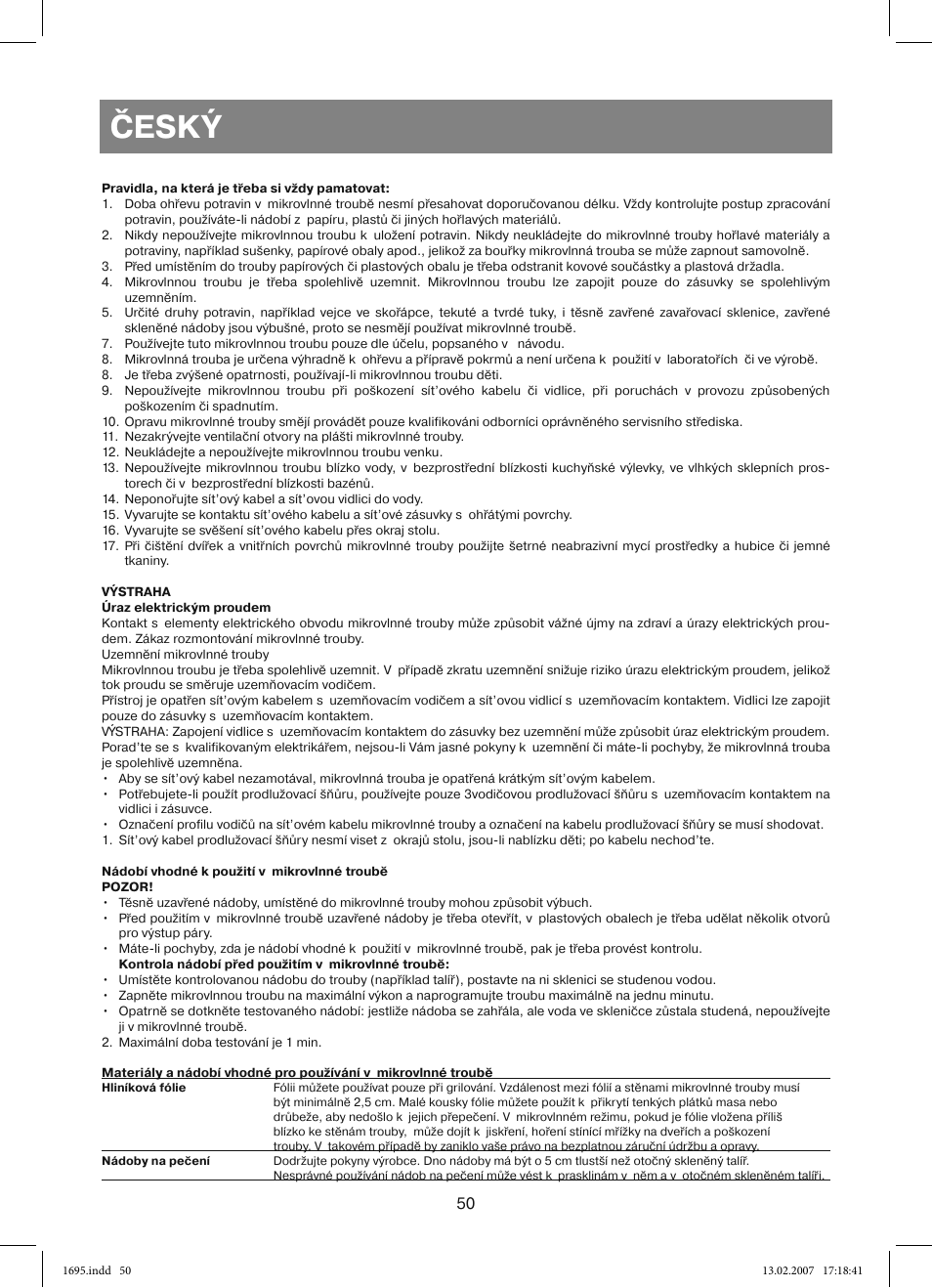 Český | Vitek VT-1695 Perseus User Manual | Page 50 / 72