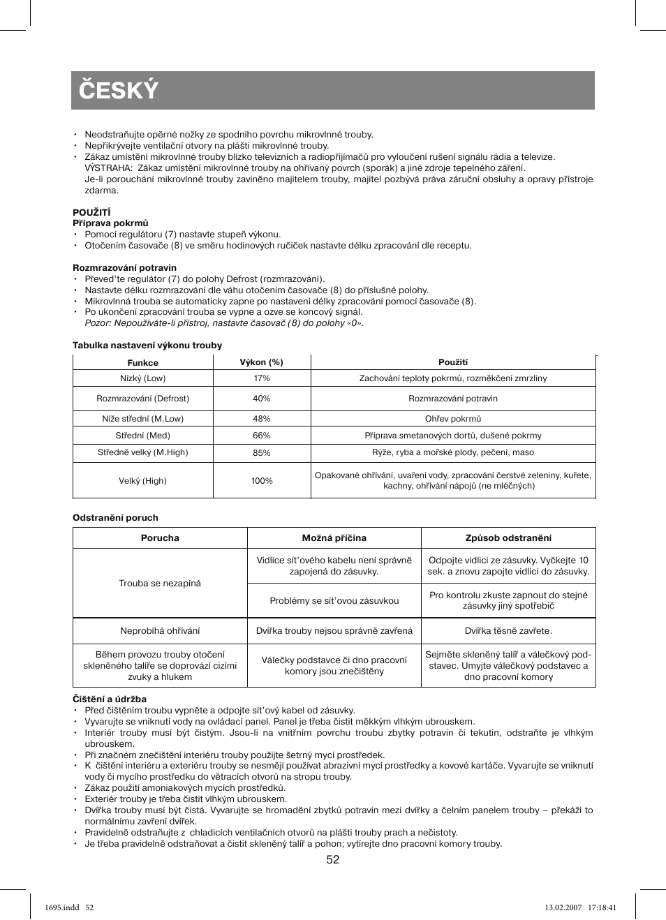 Český | Vitek VT-1695 Perseus User Manual | Page 52 / 72