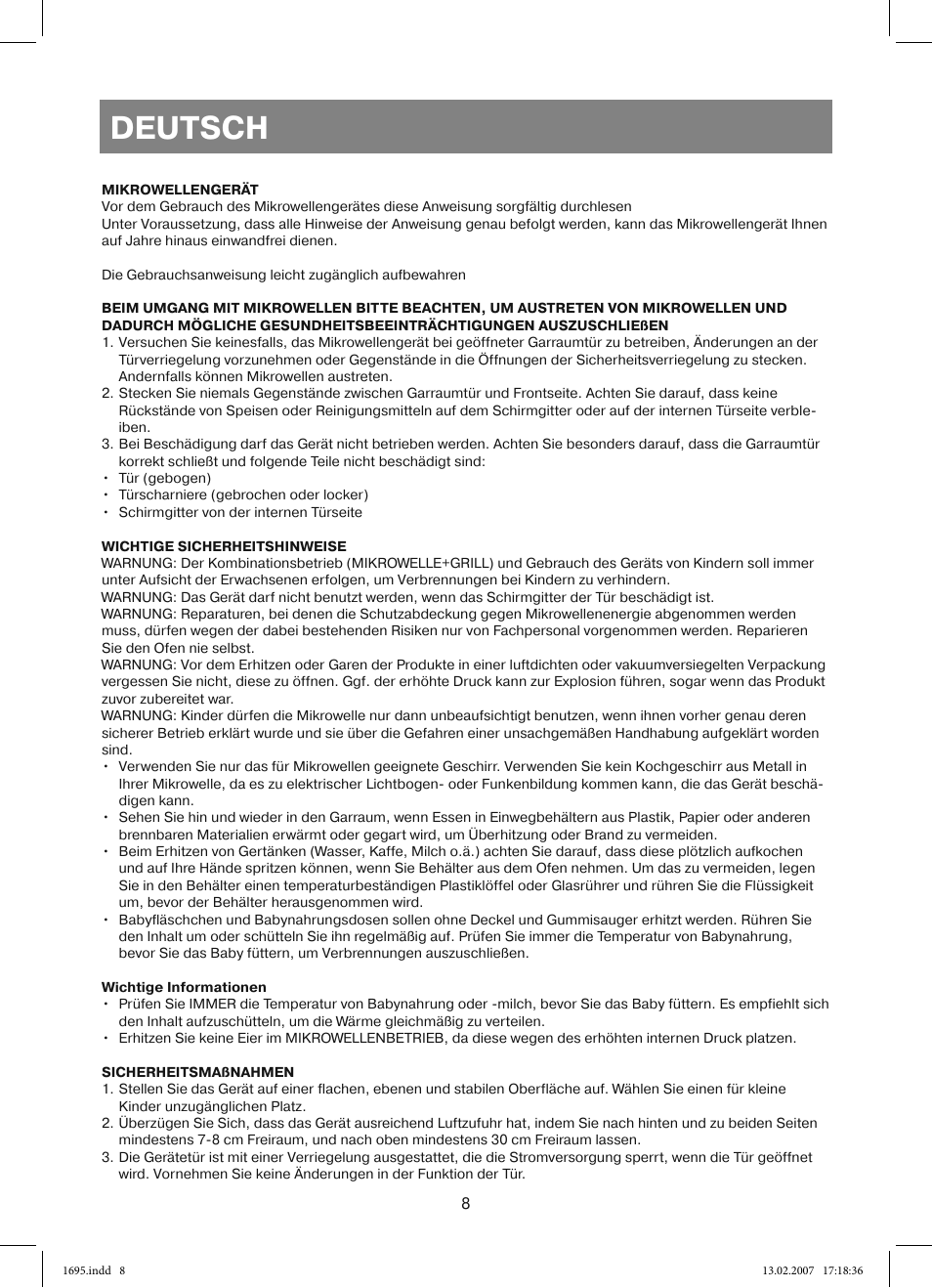 Deutsch | Vitek VT-1695 Perseus User Manual | Page 8 / 72