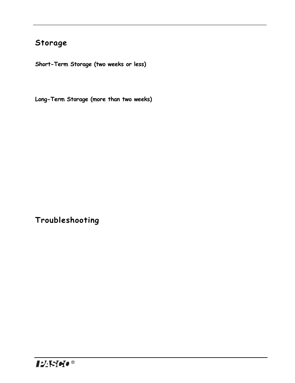 Storage, Troubleshooting | PASCO PS-2108 Dissolved Oxygen Sensor User Manual | Page 13 / 40