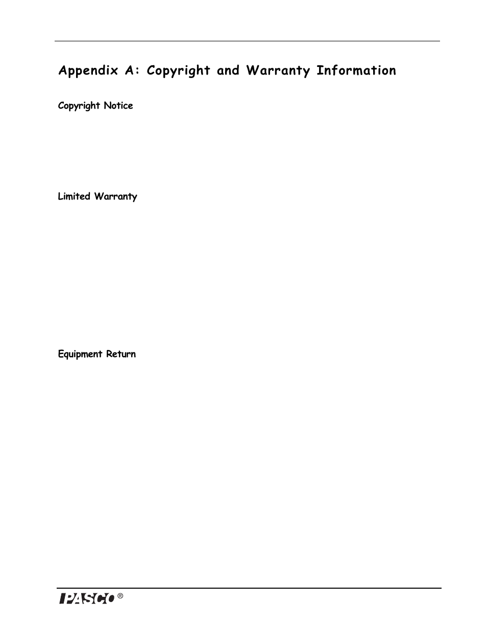 Appendix a: copyright and warranty information | PASCO PS-2108 Dissolved Oxygen Sensor User Manual | Page 29 / 40