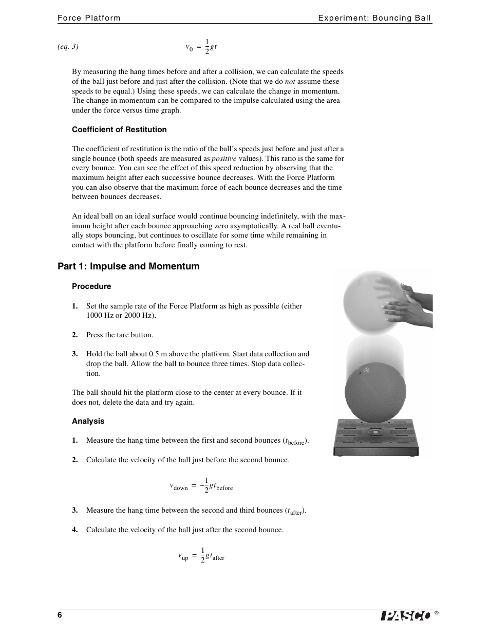 Part 1: impulse and momentum | PASCO PS-2141 Force Platform User Manual | Page 6 / 9