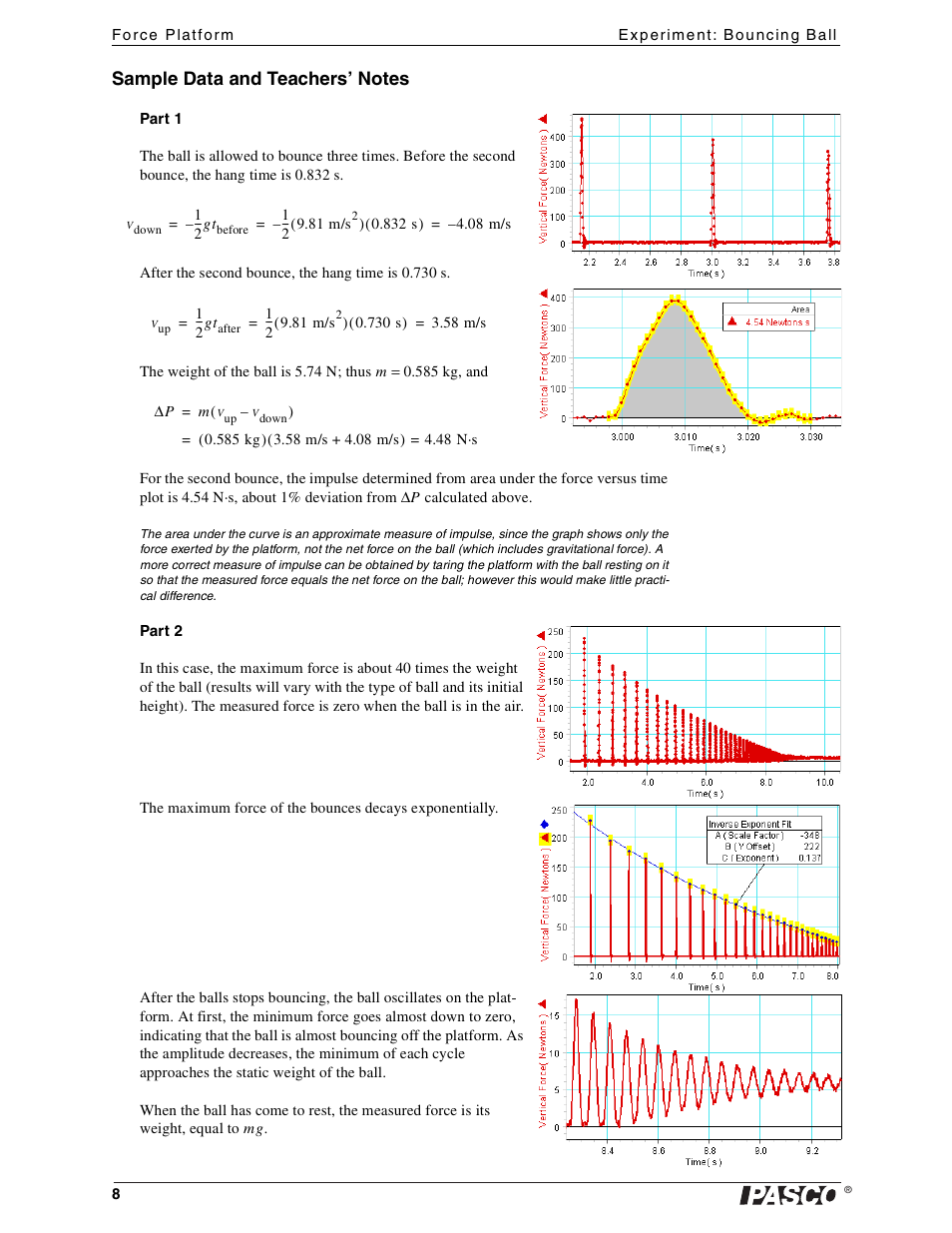 Sample data and teachers’ notes | PASCO PS-2141 Force Platform User Manual | Page 8 / 9