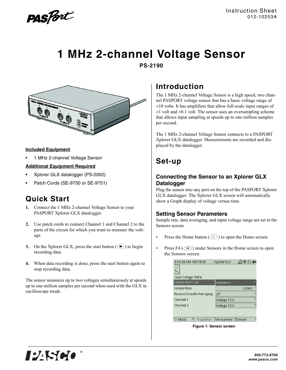 PASCO PS-2190 1 MHz 2-channel Voltage Sensor User Manual | 4 pages