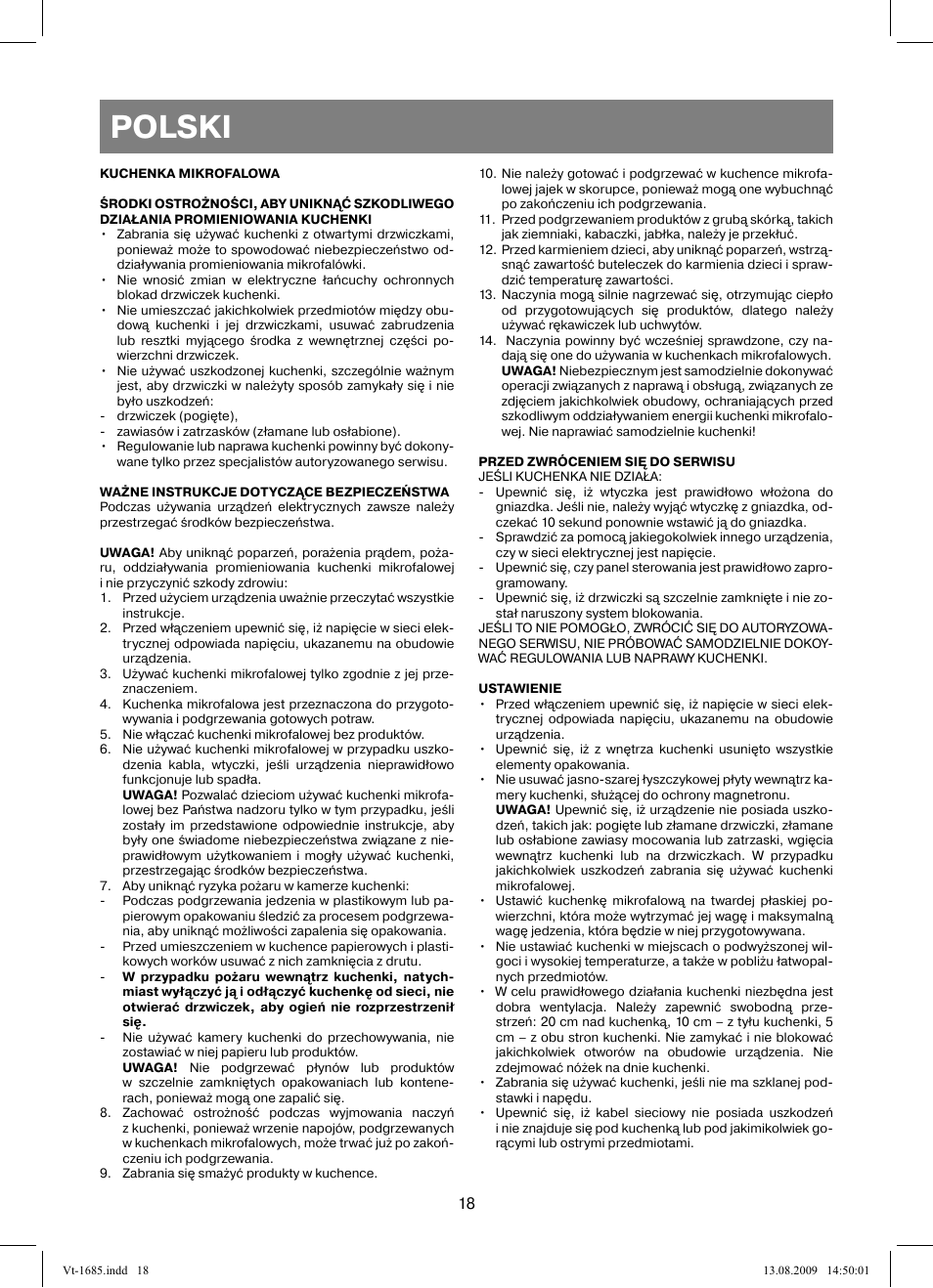 Polski | Vitek VT-1685 User Manual | Page 18 / 40