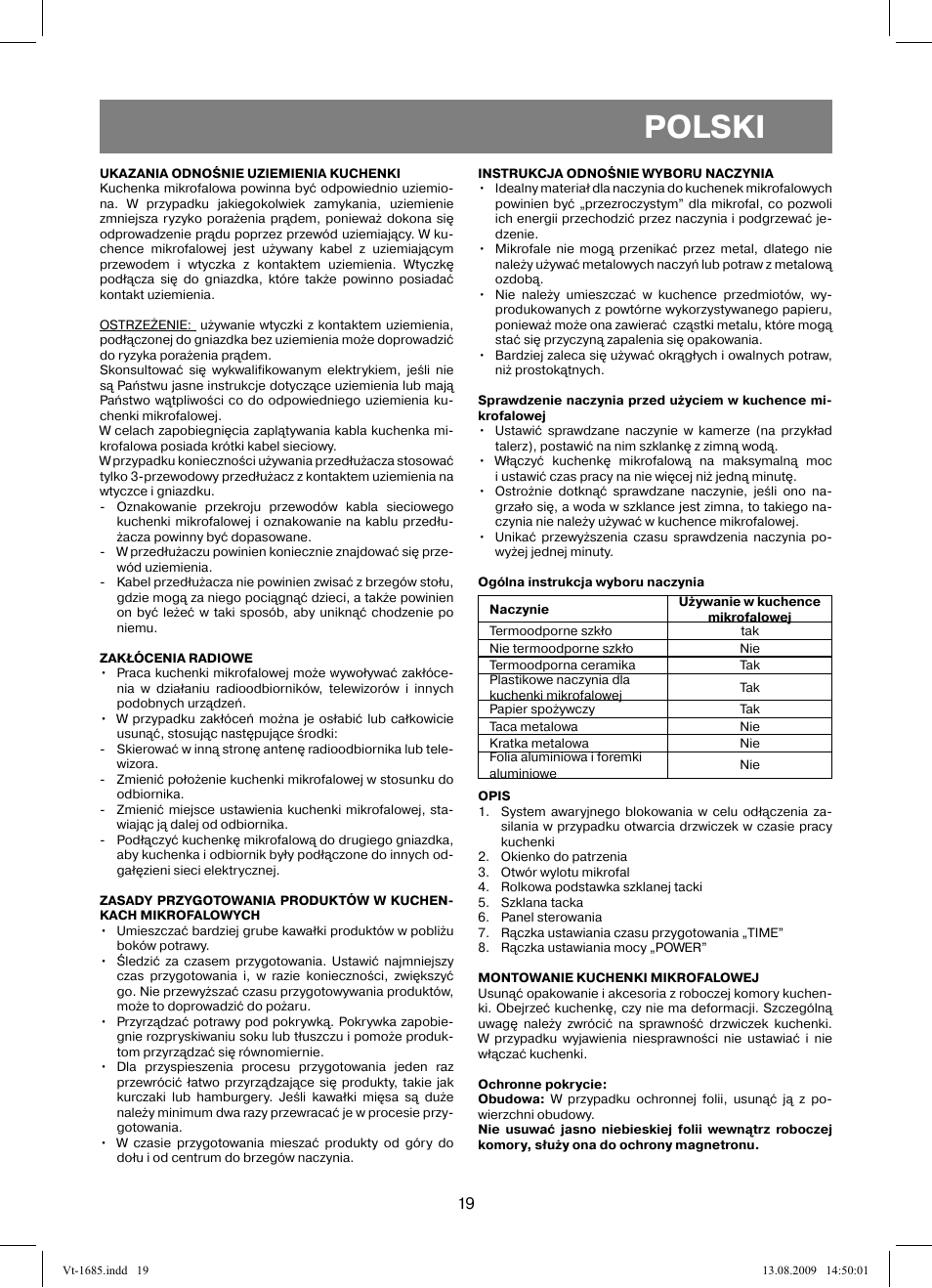 Polski | Vitek VT-1685 User Manual | Page 19 / 40