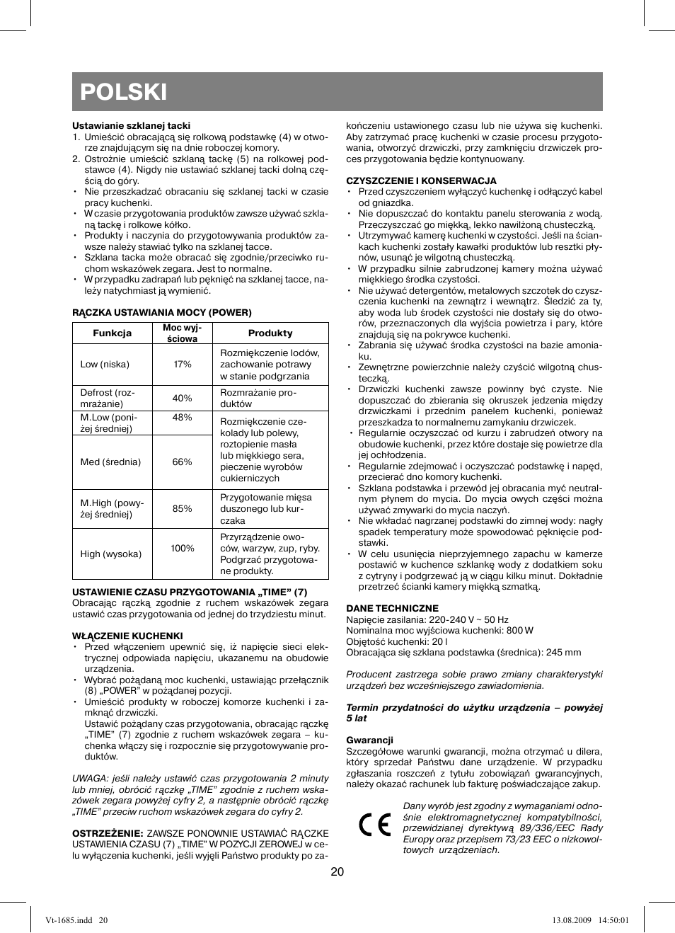 Polski | Vitek VT-1685 User Manual | Page 20 / 40