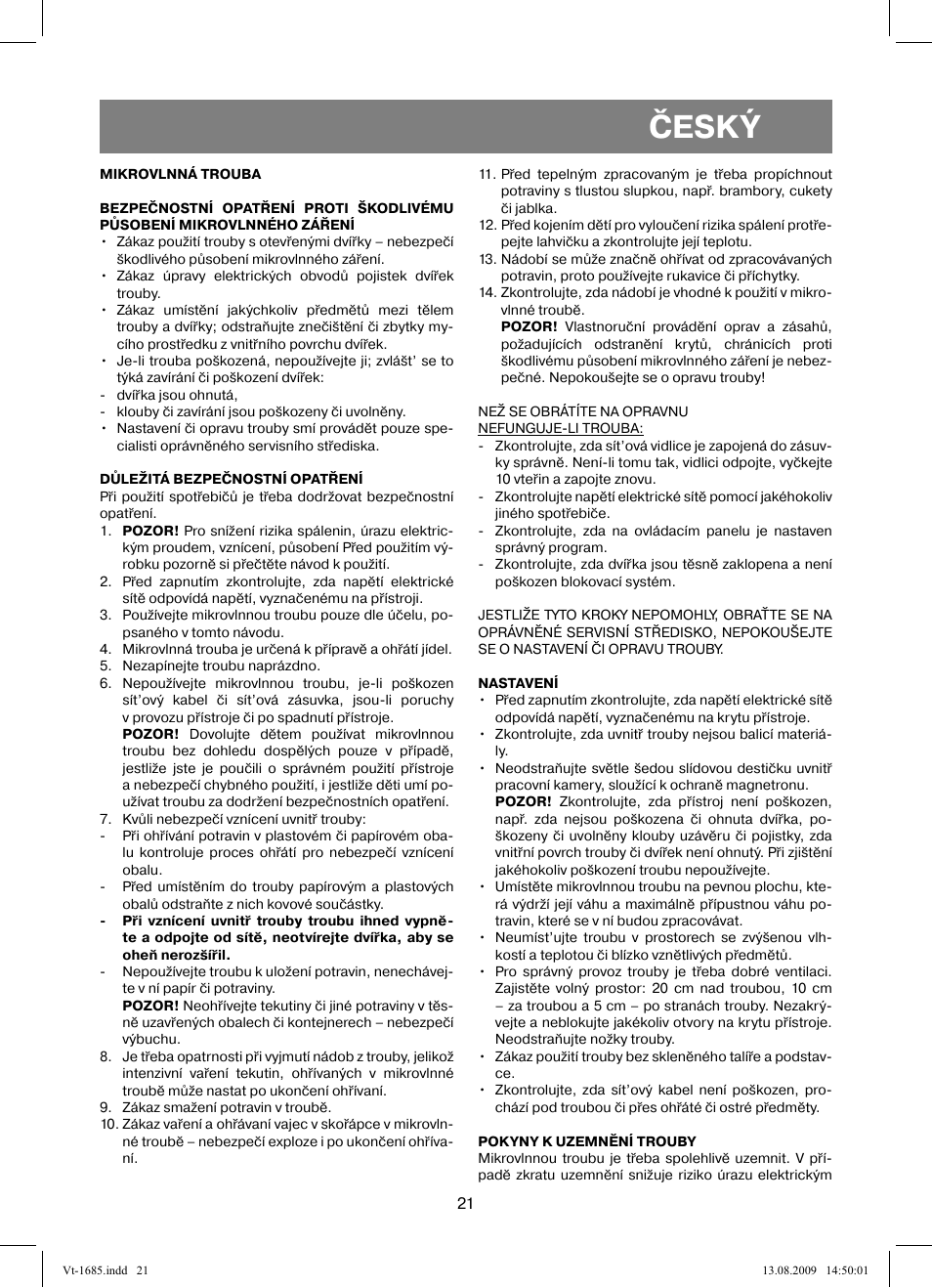 Český | Vitek VT-1685 User Manual | Page 21 / 40