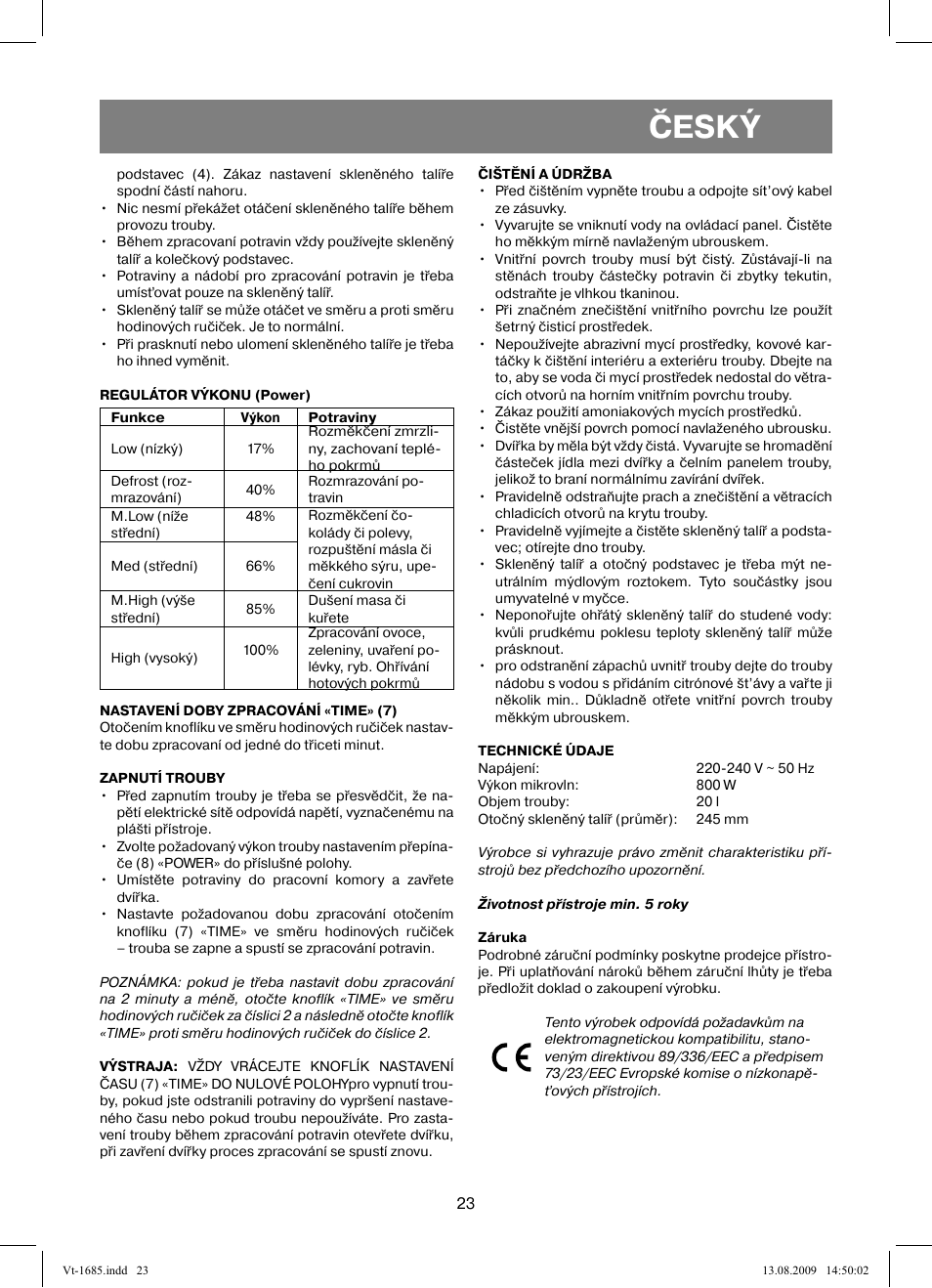 Český | Vitek VT-1685 User Manual | Page 23 / 40