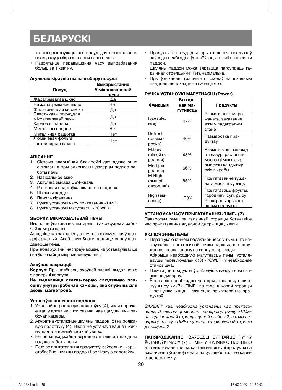 Беларускi | Vitek VT-1685 User Manual | Page 30 / 40