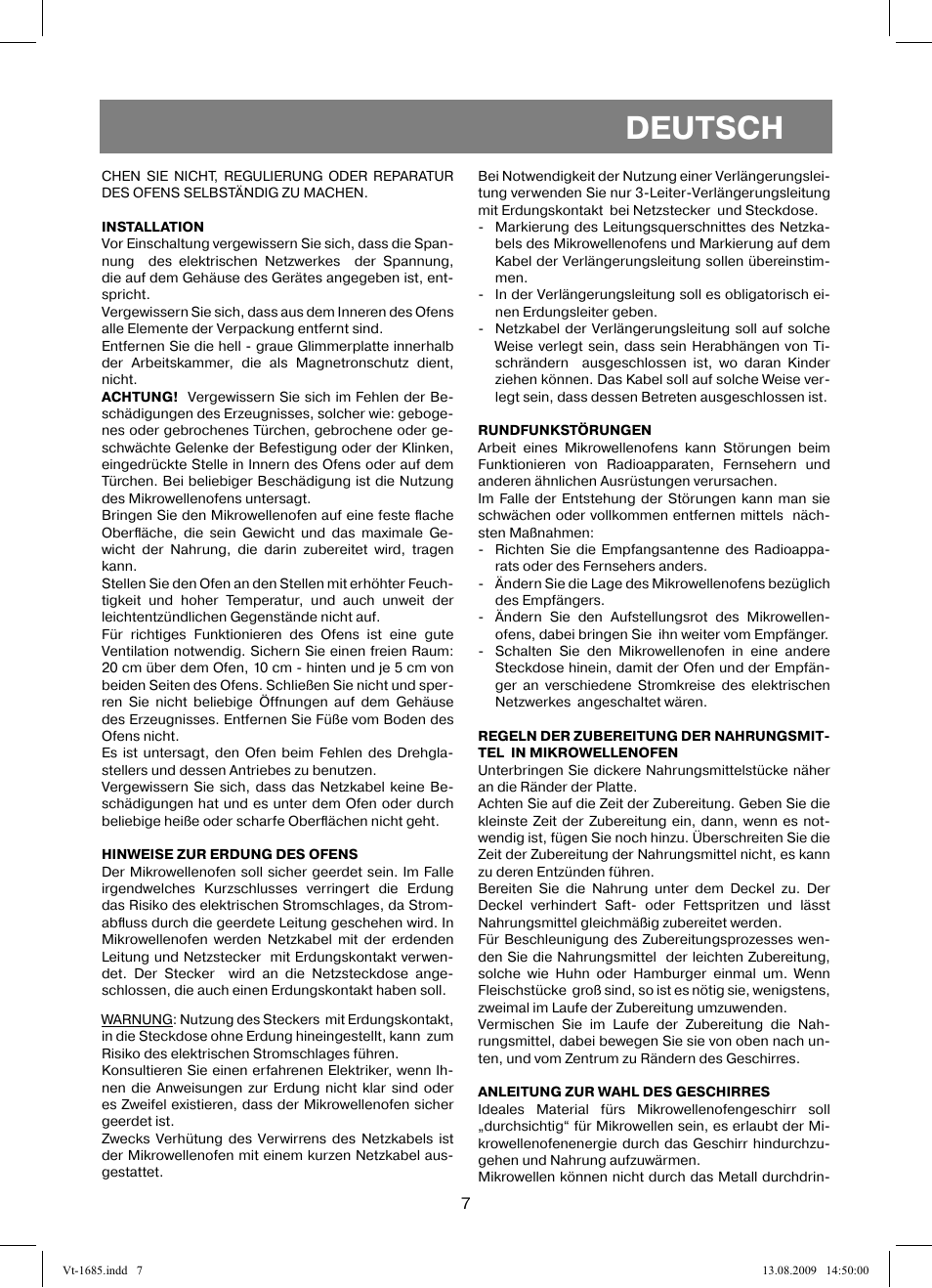 Deutsch | Vitek VT-1685 User Manual | Page 7 / 40