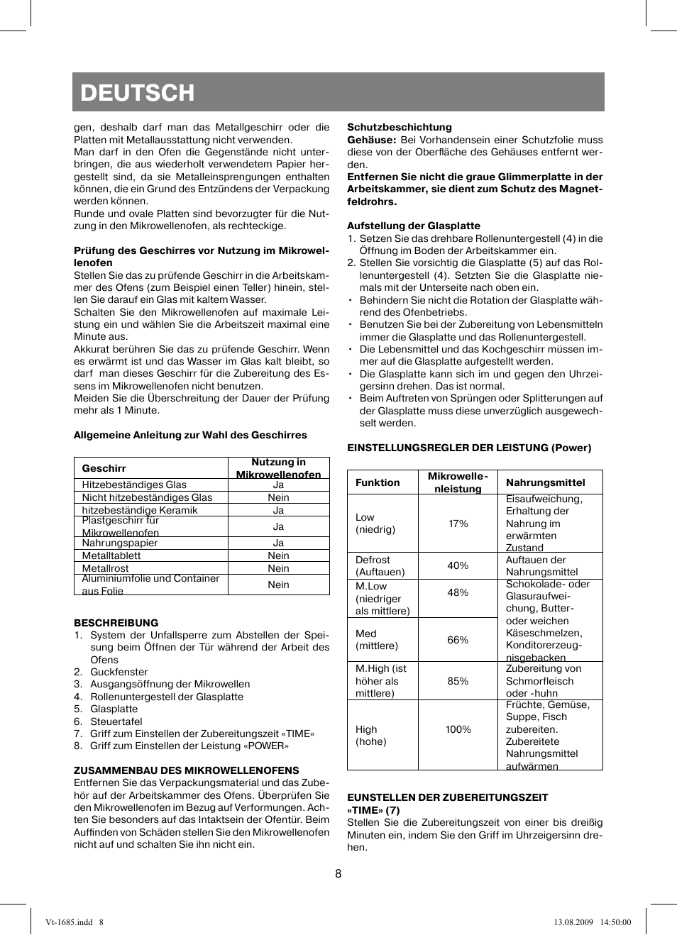 Deutsch | Vitek VT-1685 User Manual | Page 8 / 40