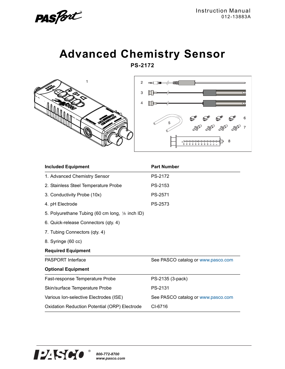 PASCO PS-2172 Advanced Chemistry Sensor User Manual | 10 pages