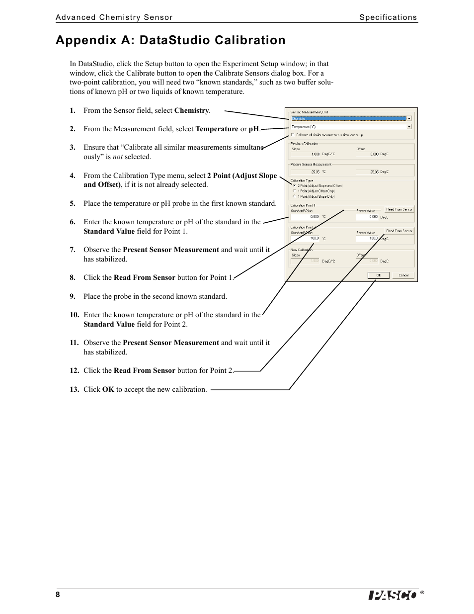 Appendix a: datastudio calibration | PASCO PS-2172 Advanced Chemistry Sensor User Manual | Page 8 / 10