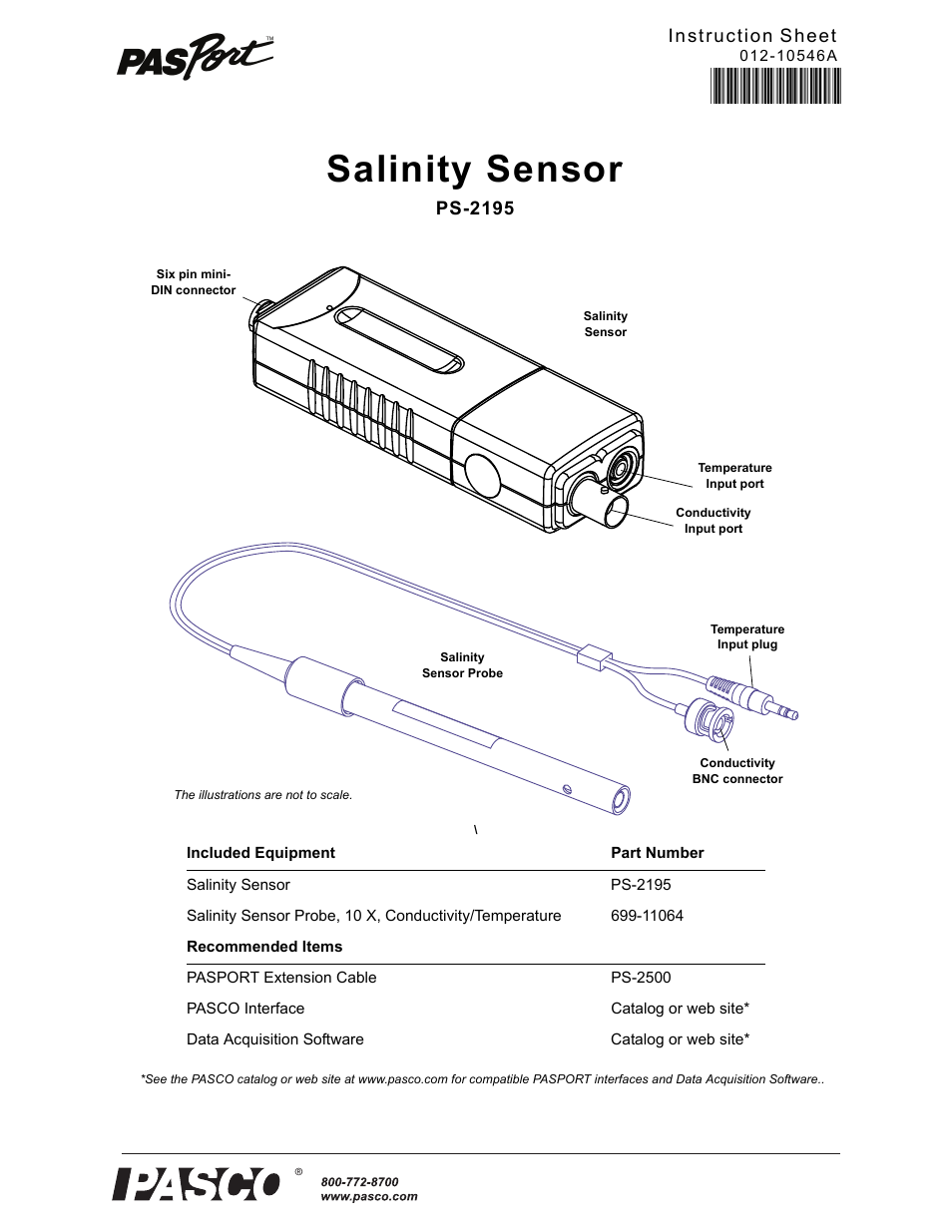 PASCO PS-2195 Salinity Sensor User Manual | 10 pages