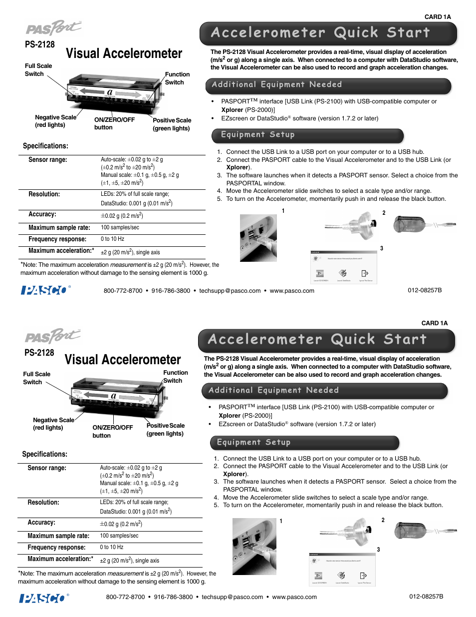 PASCO PS-2128 Visual Accelerometer User Manual | 2 pages