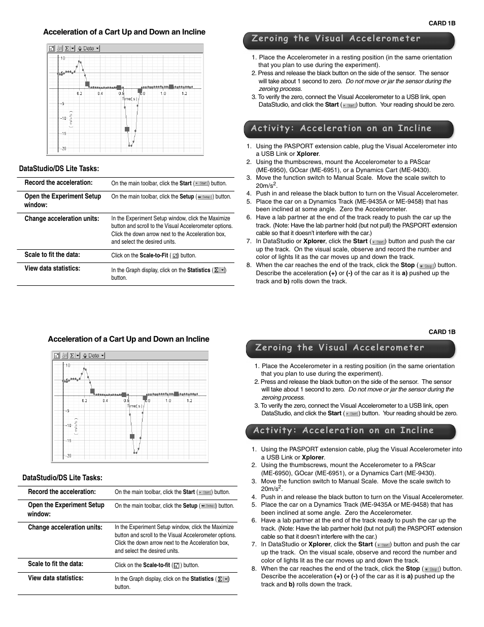 Zeroing the visual accelerometer, Activity: acceleration on an incline | PASCO PS-2128 Visual Accelerometer User Manual | Page 2 / 2