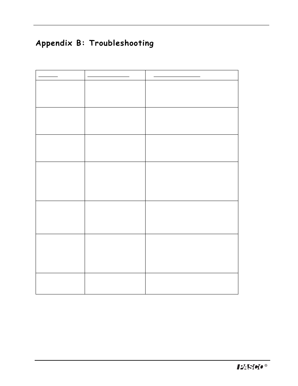 Appendix b: troubleshooting | PASCO PS-2128 Visual Accelerometer User Manual | Page 21 / 24