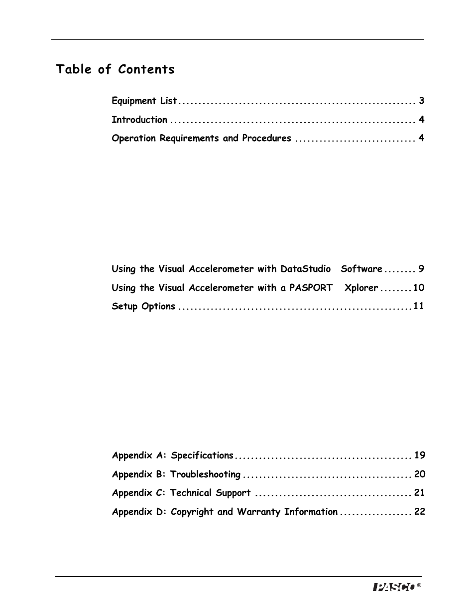 PASCO PS-2128 Visual Accelerometer User Manual | Page 3 / 24