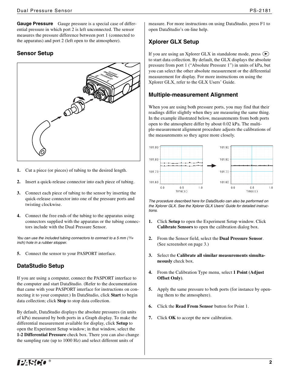 PASCO PS-2181 Dual Pressure Sensor User Manual | Page 2 / 3