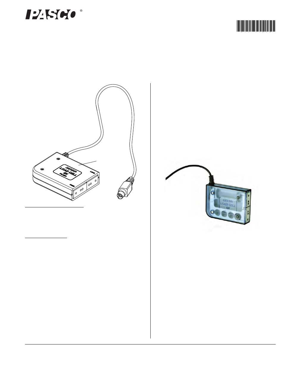 PASCO PS-2201 Load Cell, 5 N User Manual | 3 pages