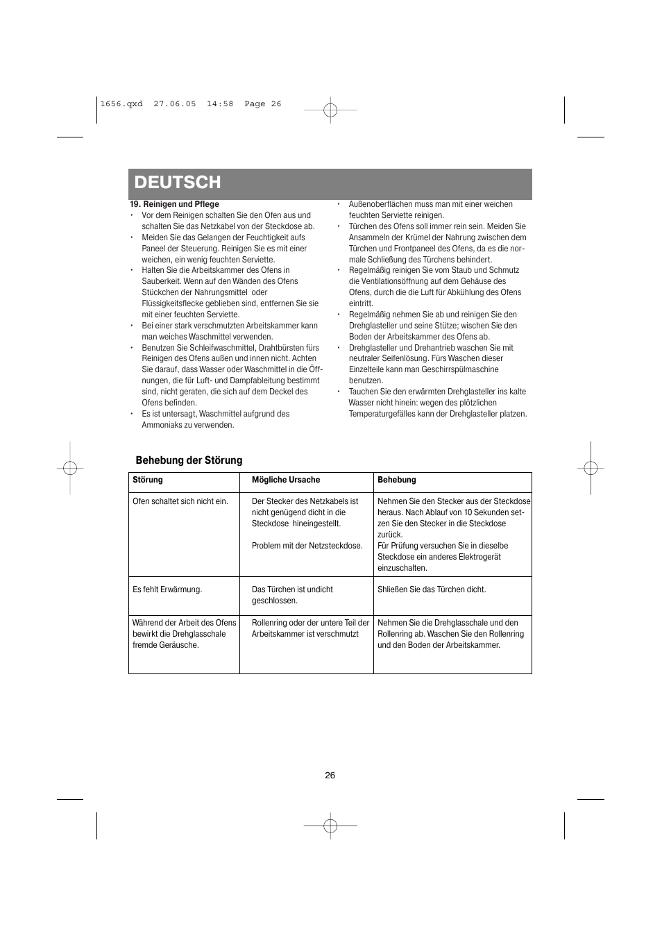 Deutsch, Behebung der störung | Vitek VT-1656 User Manual | Page 26 / 56
