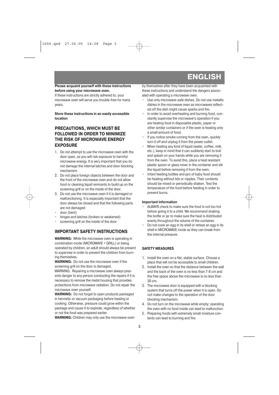 English, Important safety instructions | Vitek VT-1656 User Manual | Page 3 / 56