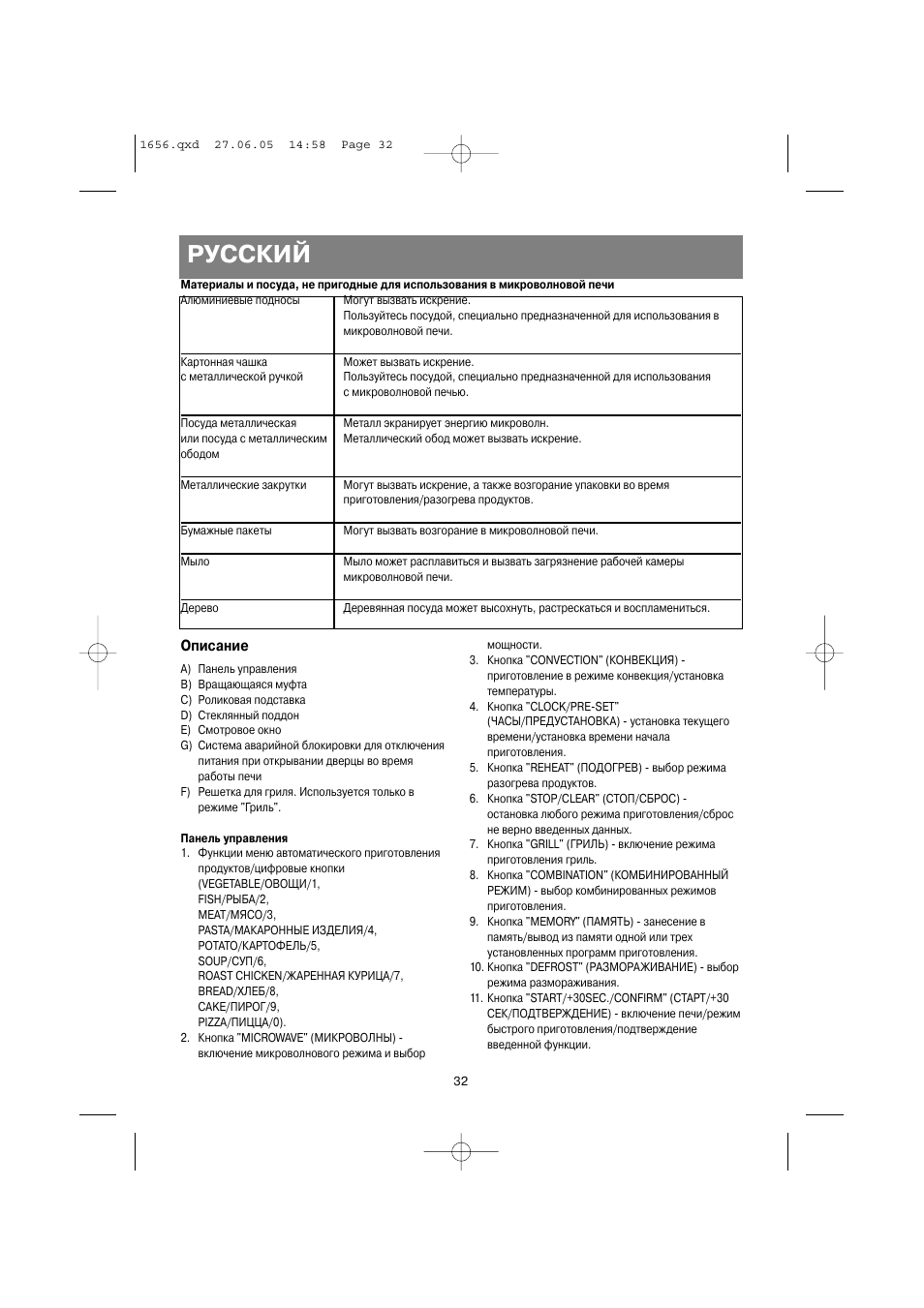 Русский, Описание | Vitek VT-1656 User Manual | Page 32 / 56